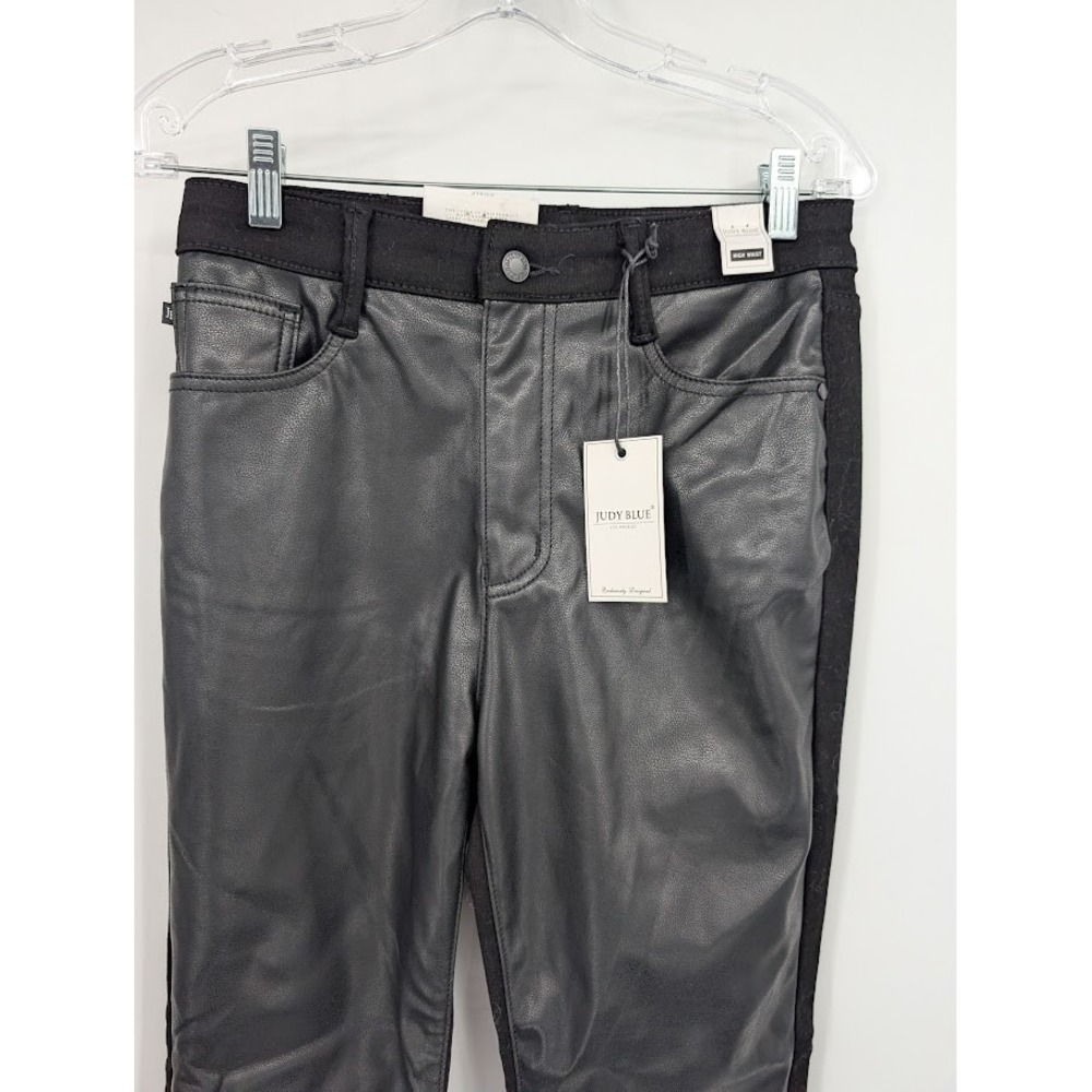 Judy Blue Women's NWT High Waist Skinny Faux Leather Black Jeans sz 7/28 - Picture 2 of 8